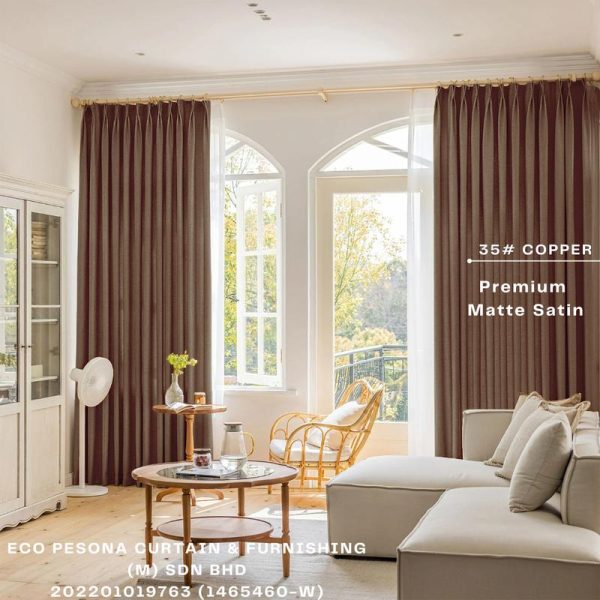 EcoPesona 35# Premium Matte Satin Semi Blackout Ready made Curtain Satin Type Hook and Eyelet Plain Curtain House Window  Soft Textiles Curtains Made in Malaysia